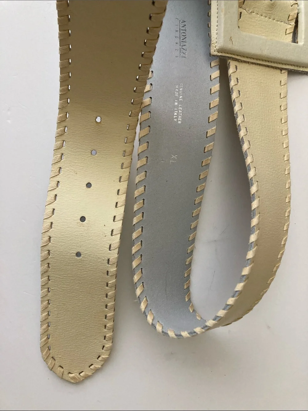 Vintage Antoniazzi Firenze Wide Leather Belt hXL White Cream Made in Italy